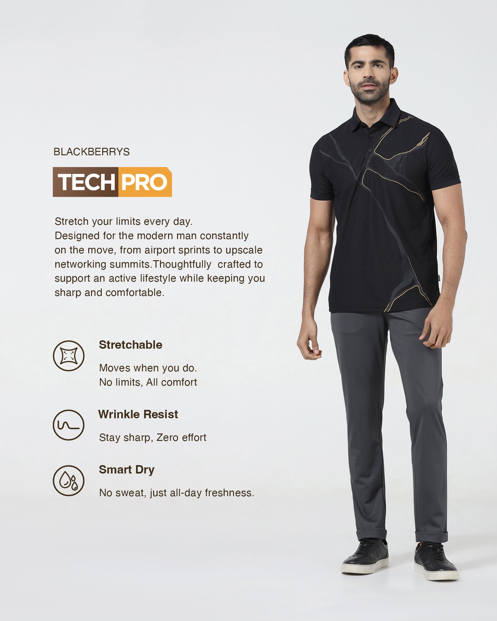 Charcoal TechPro Textured Trouser - Meteor