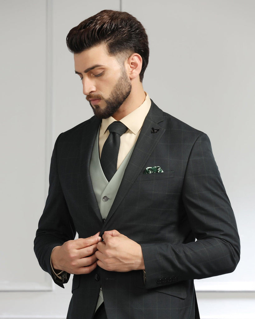 Multitude 6X Olive Check Formal Suit - Elvio