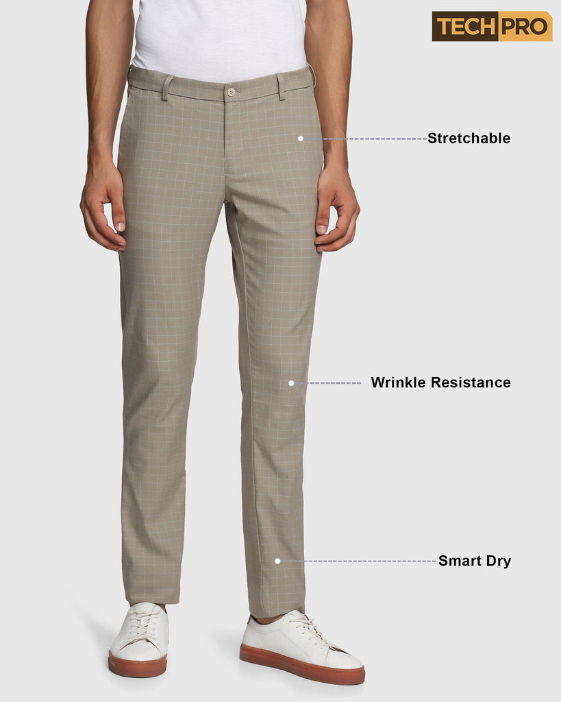 TechPro Slim Fit B-91 Casual Beige Check Khakis - Cosmos