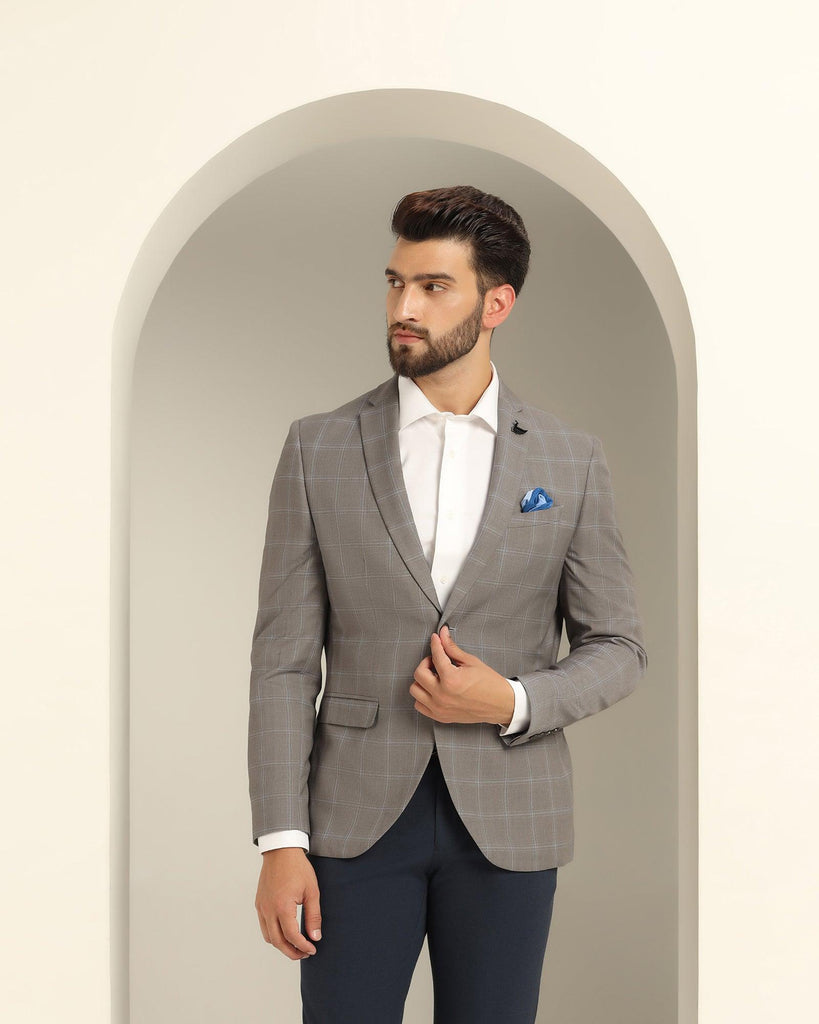 Two Piece Grey Check Formal Suit - Jobain