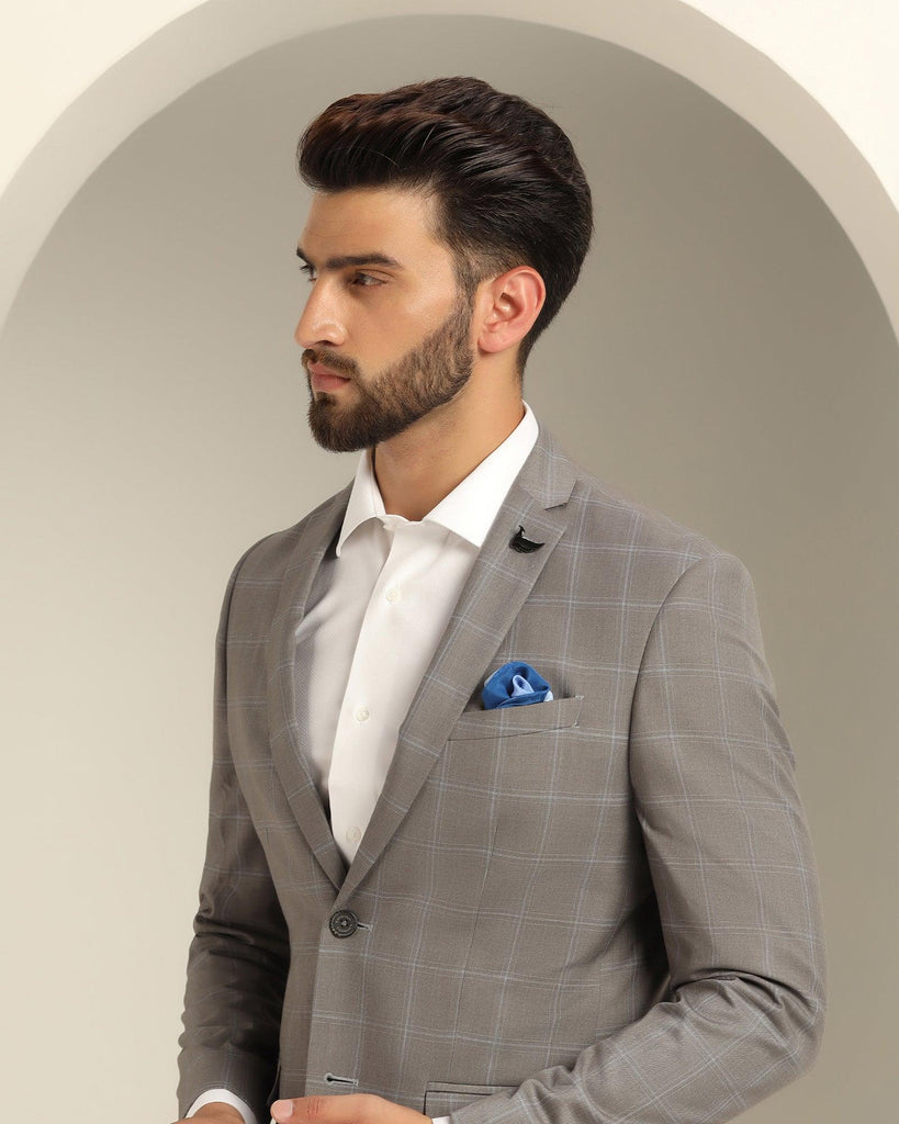 Two Piece Grey Check Formal Suit - Jobain