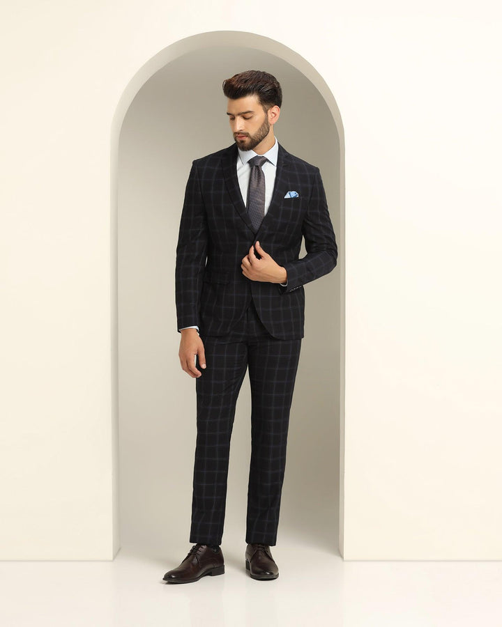 Two Piece Navy Check Formal Suit - Jobain