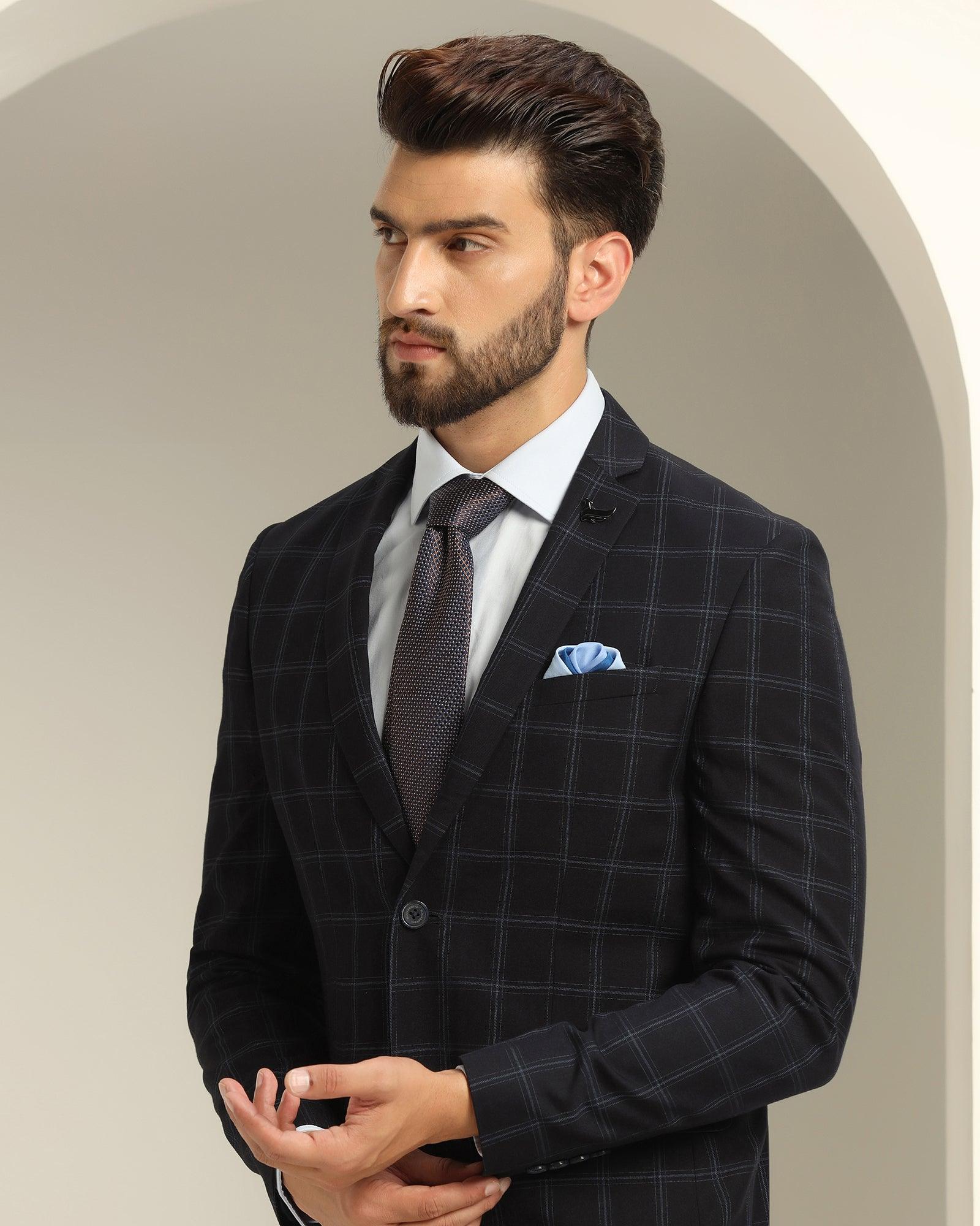 Two Piece Navy Check Formal Suit - Jobain