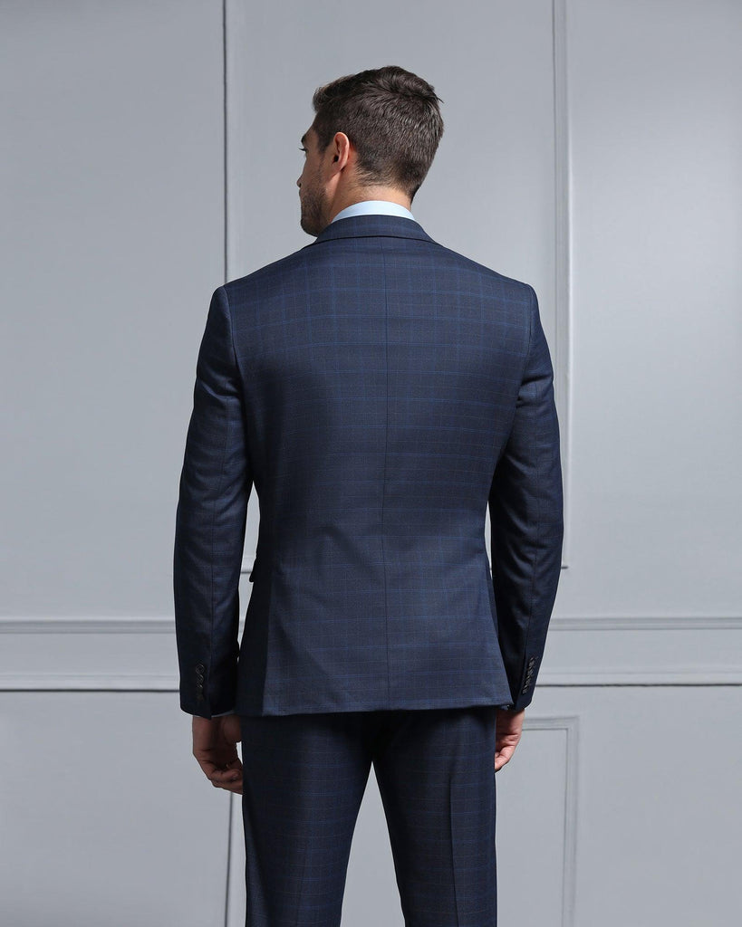 Three Piece Blue Check Formal Suit - Wester
