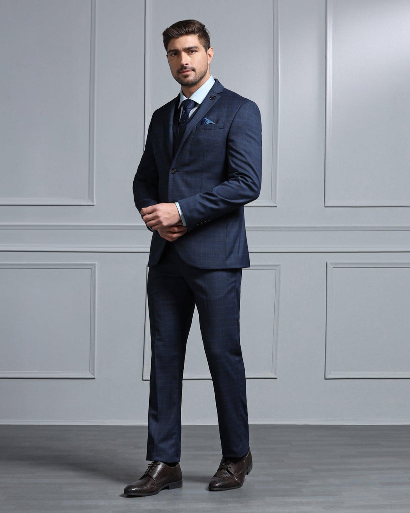Three Piece Blue Check Formal Suit - Wester