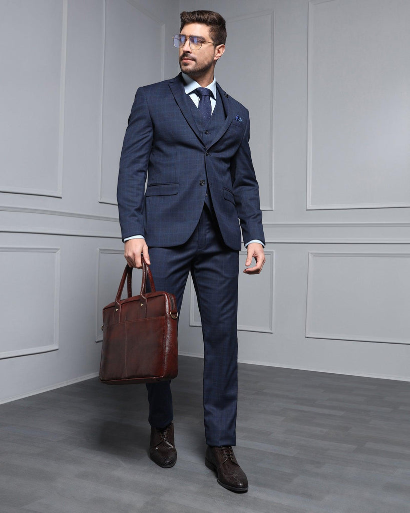 Three Piece Blue Check Formal Suit - Wester