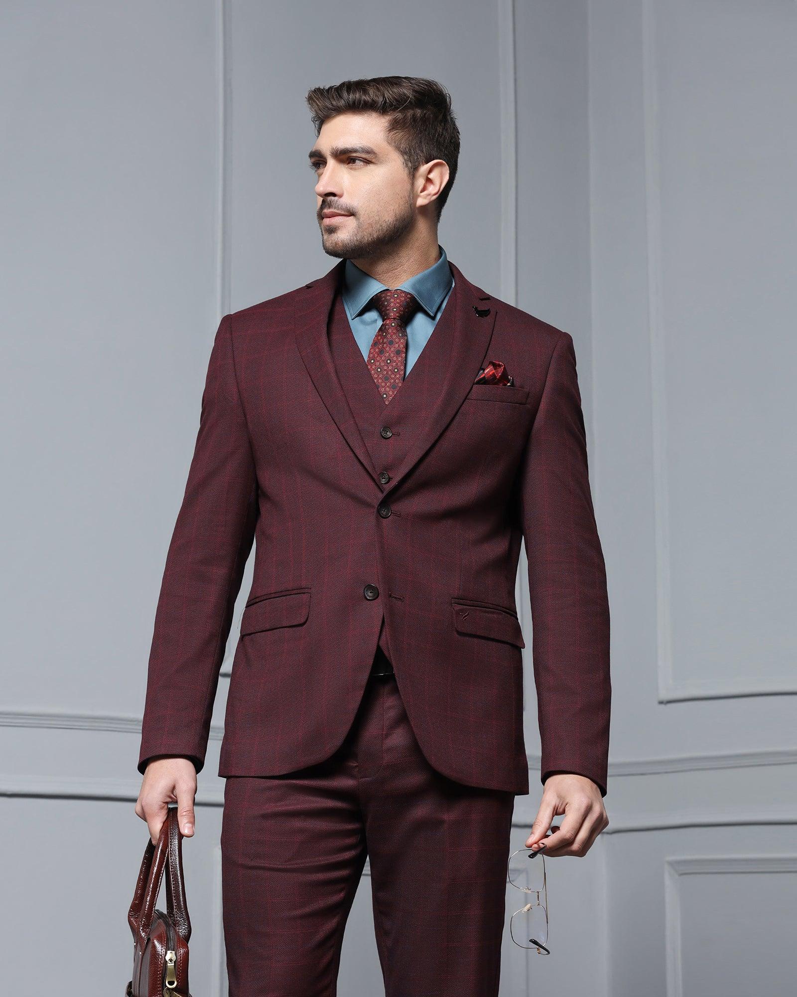 Maroon three piece suit