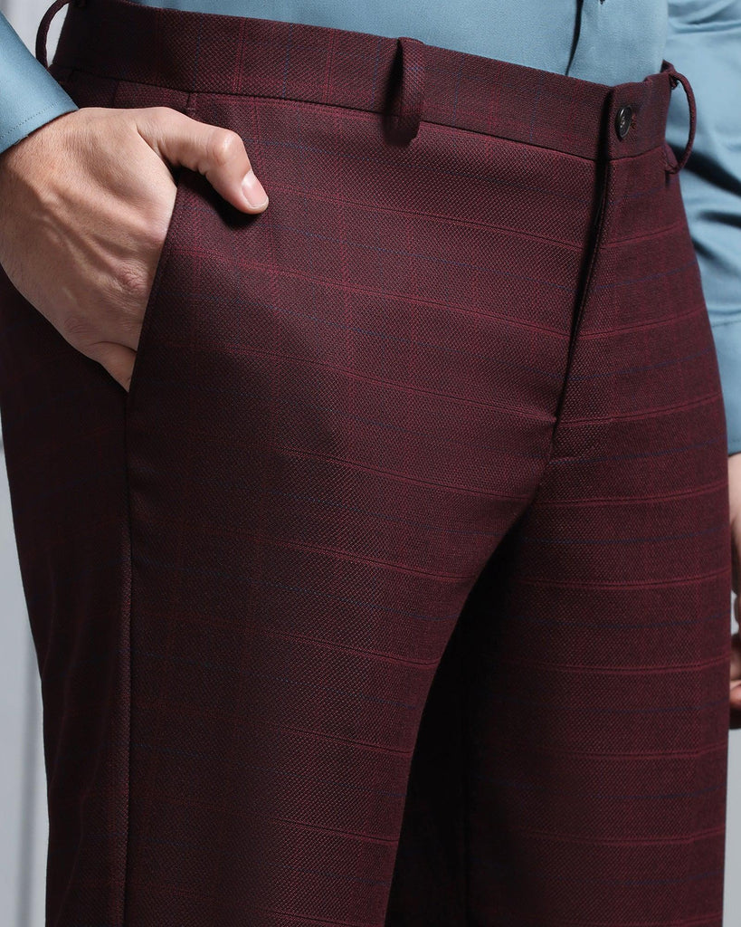 Three Piece Maroon Check Formal Suit - Wester