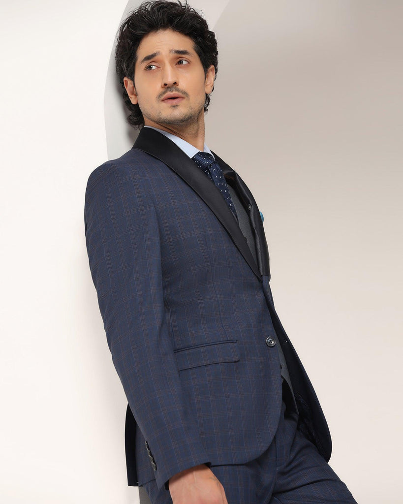 Tuxedo Three Piece Navy Check Formal Suit - Sobey