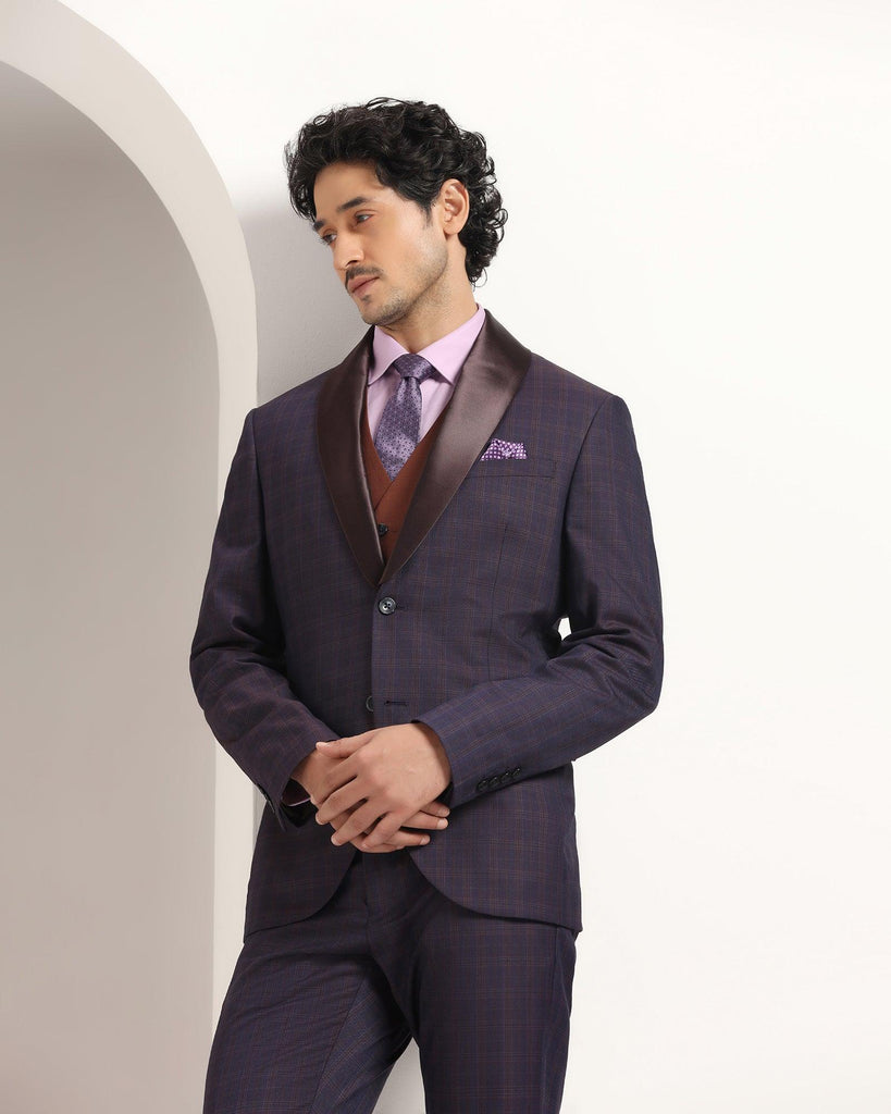 Tuxedo Three Piece Purple Check Formal Suit - Sobey