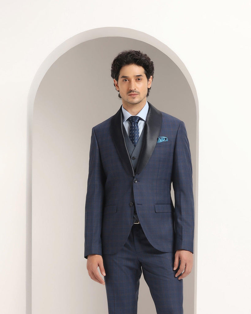 Tuxedo Three Piece Navy Check Formal Suit - Sobey