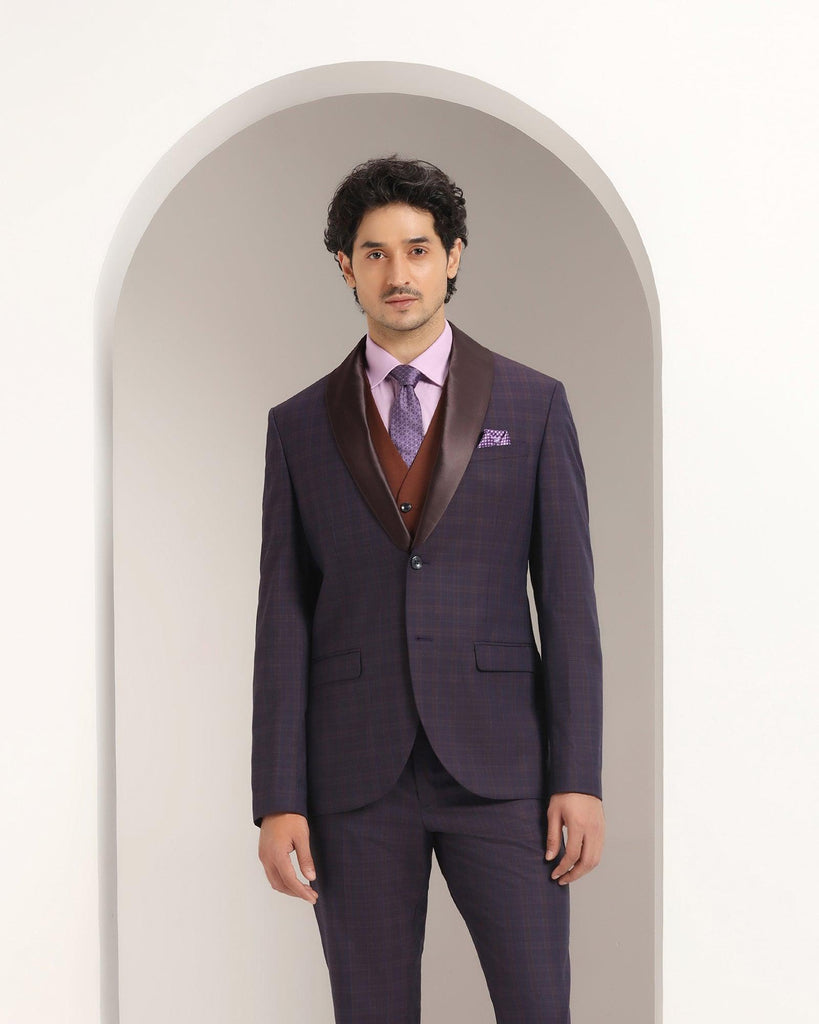 Tuxedo Three Piece Purple Check Formal Suit - Sobey