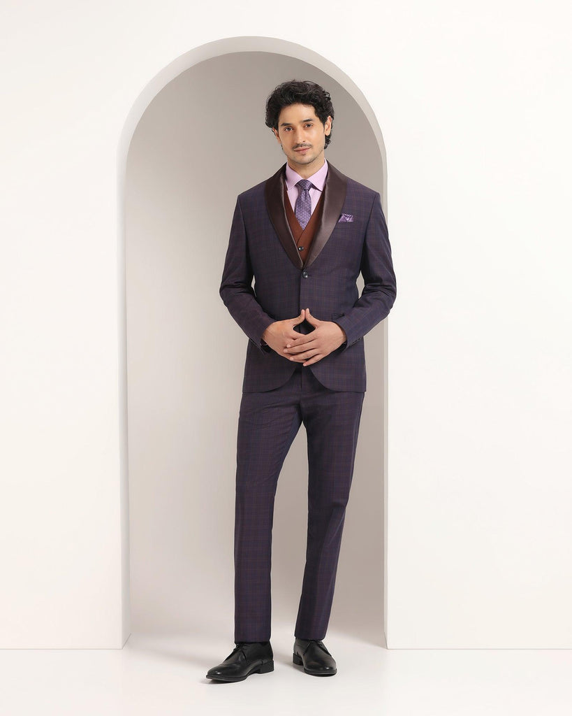 Tuxedo Three Piece Purple Check Formal Suit - Sobey