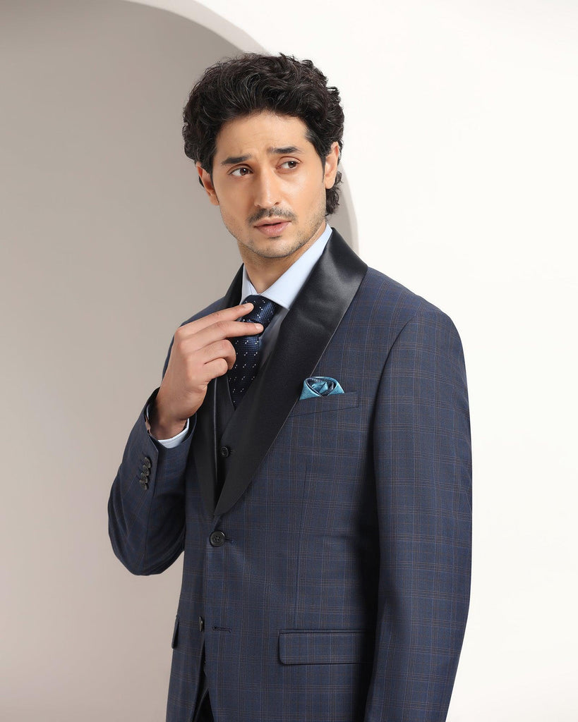 Tuxedo Three Piece Navy Check Formal Suit - Sobey