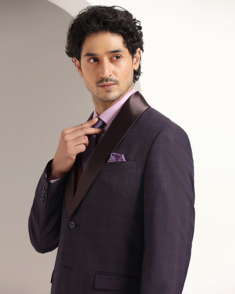 Tuxedo Three Piece Purple Check Formal Suit - Sobey