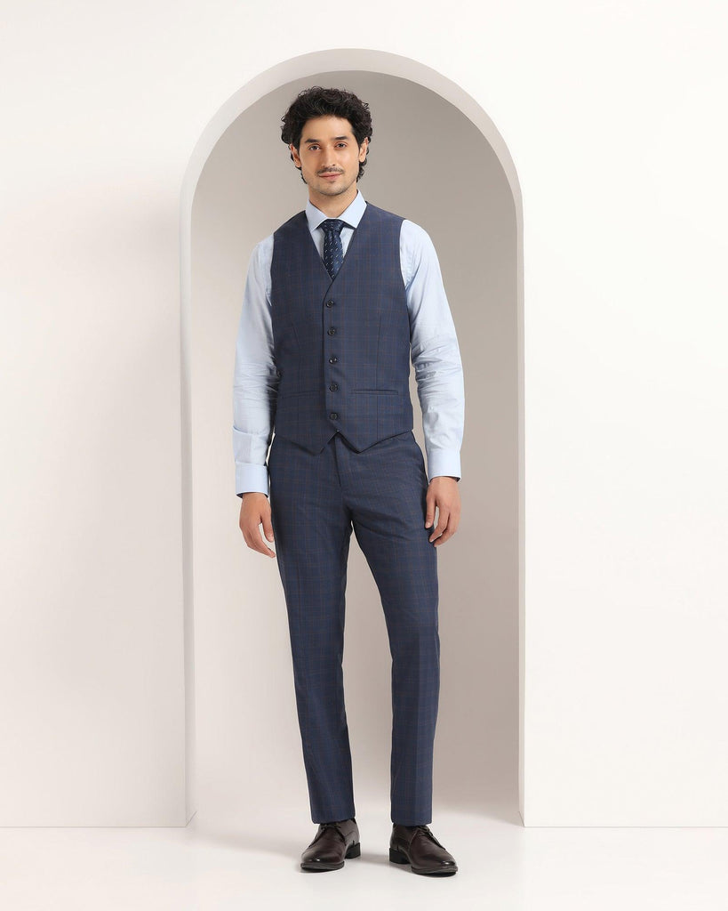 Tuxedo Three Piece Navy Check Formal Suit - Sobey