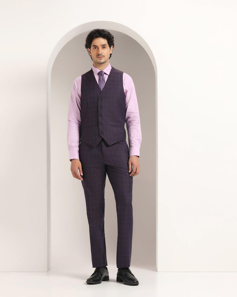 Tuxedo Three Piece Purple Check Formal Suit - Sobey