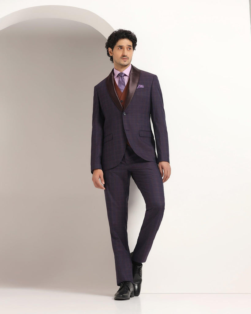 Tuxedo Three Piece Purple Check Formal Suit - Sobey