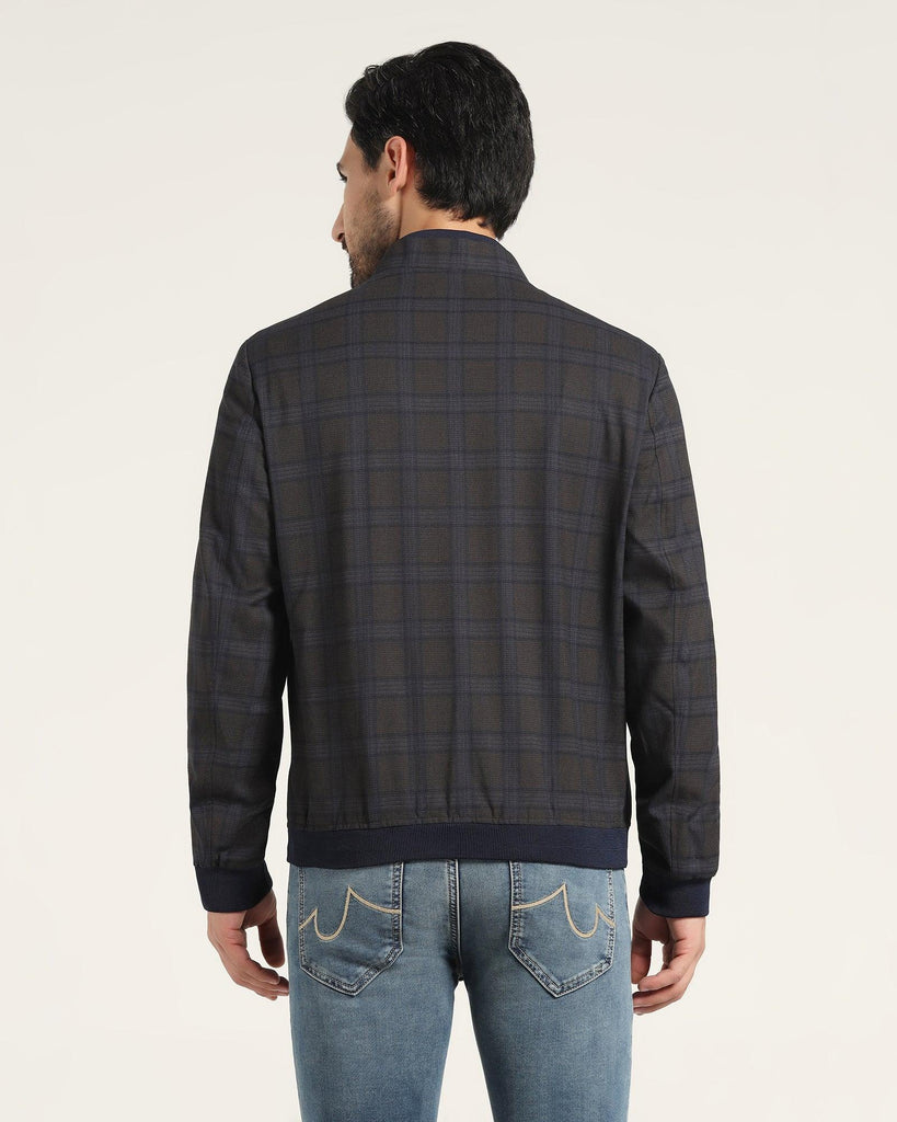 Bomber Brown Check Zipper Jacket - Nadra