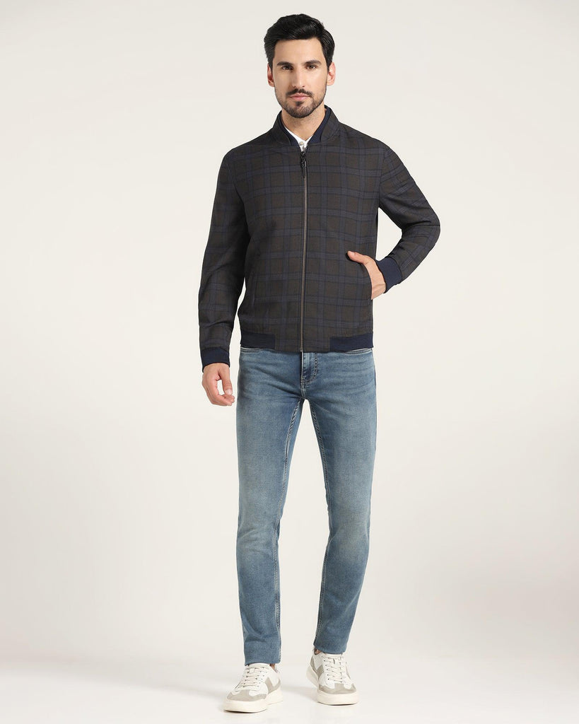 Bomber Brown Check Zipper Jacket - Nadra