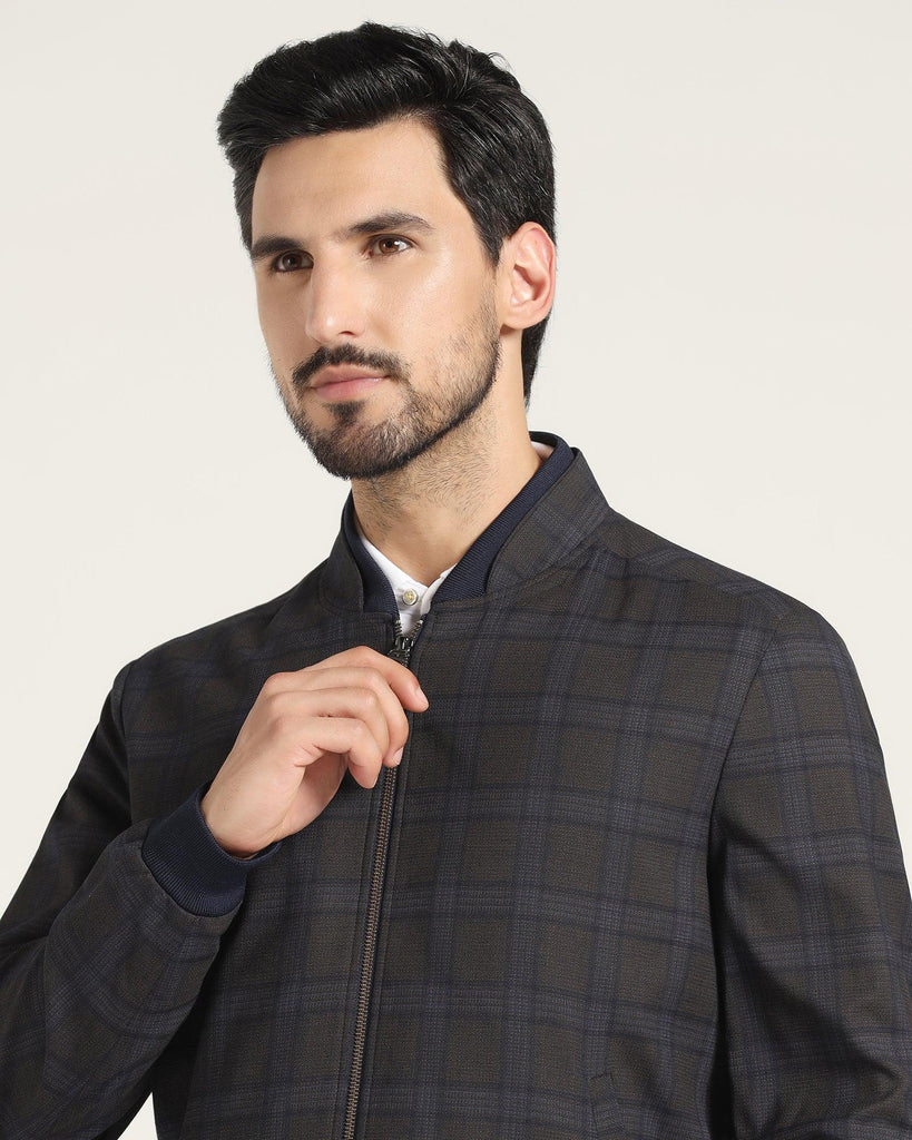 Bomber Brown Check Zipper Jacket - Nadra