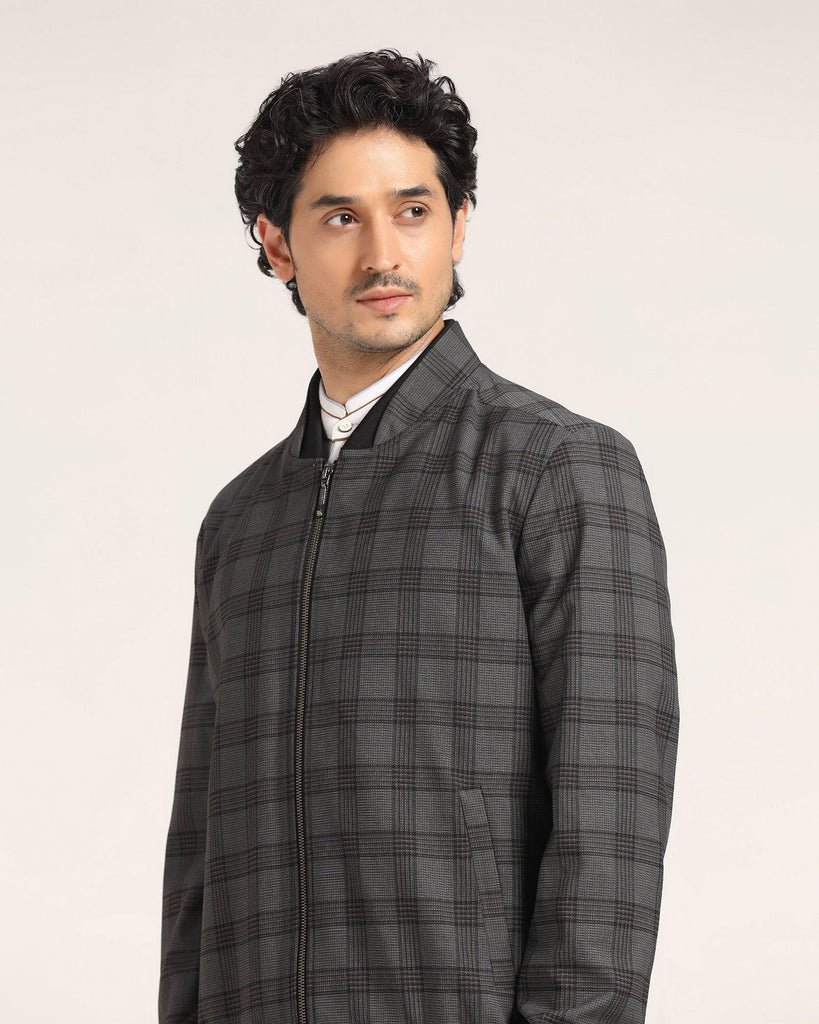 Bomber Charcoal Check Zipper Jacket - Nadra