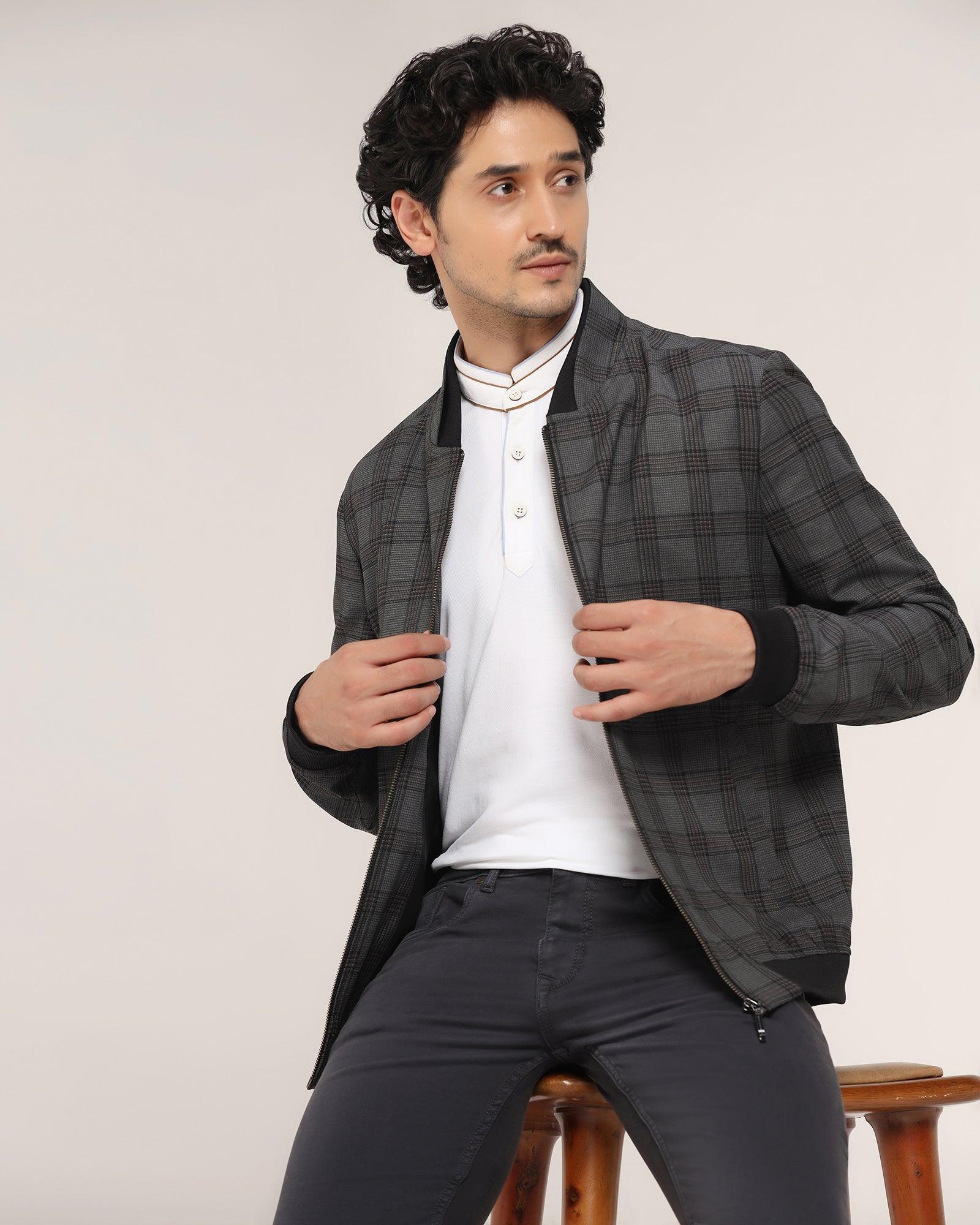 Bomber Charcoal Check Zipper Jacket - Nadra - Blackberrys
