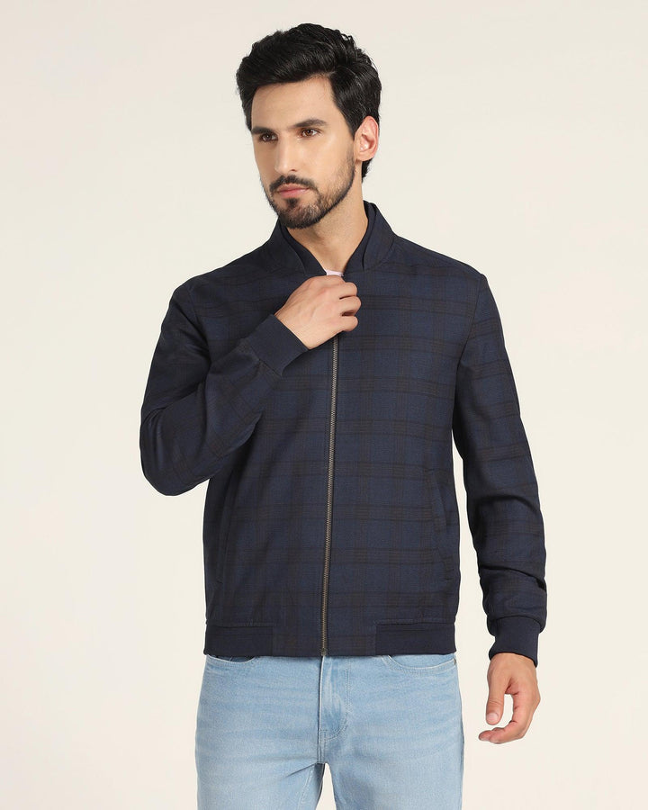 Bomber Navy Check Zipper Jacket - Nadra