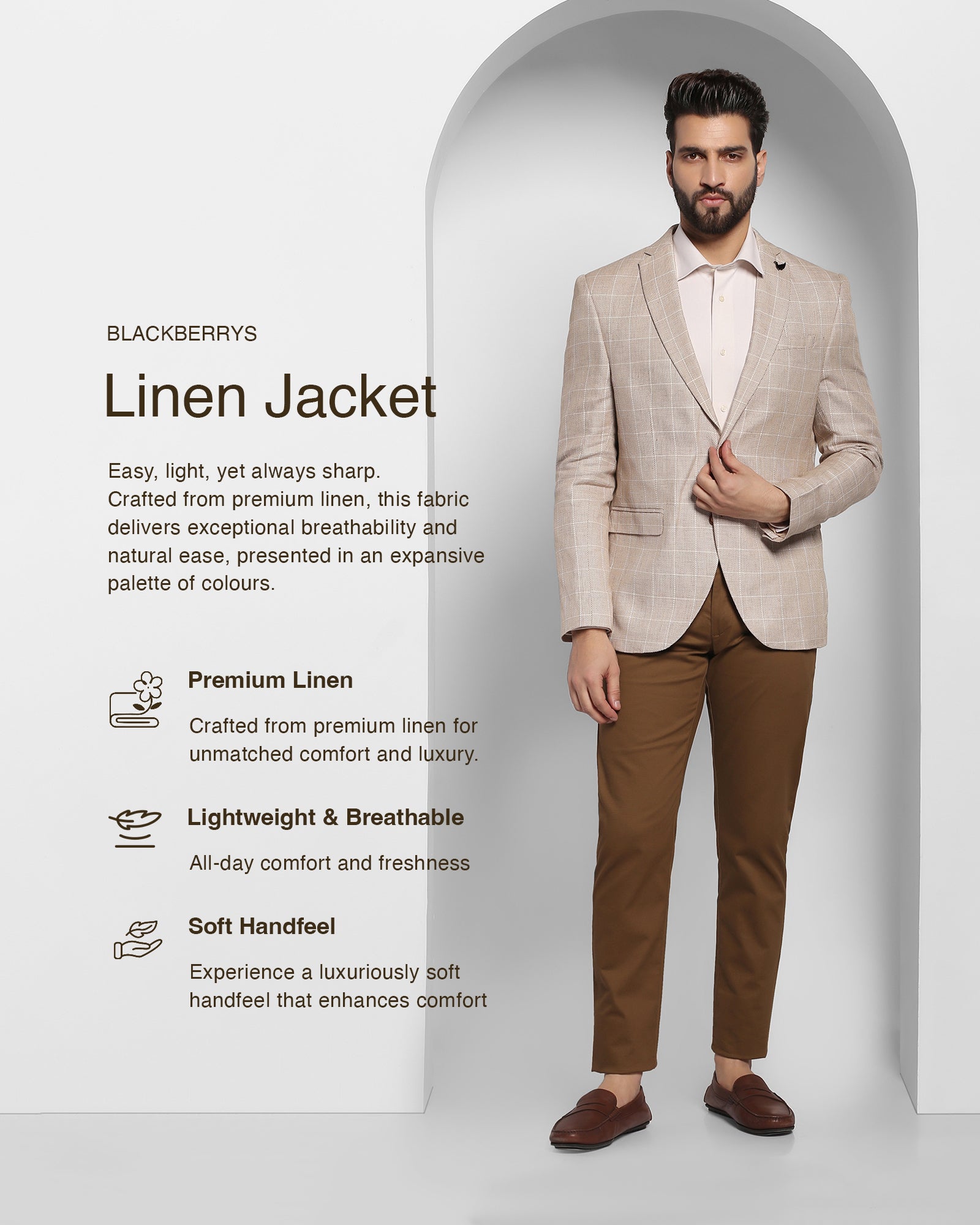 Linen Casual Mid Brown Check Blazer - Scout
