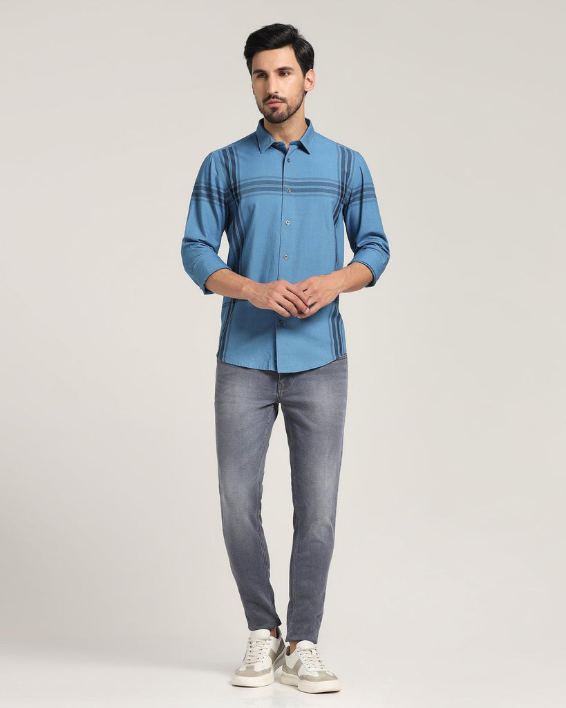 Casual Light Indigo Check Shirt - Ross