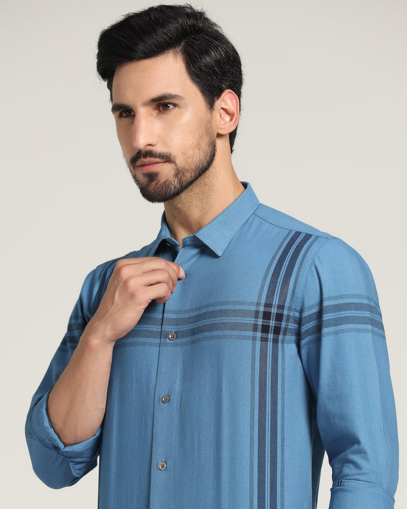 Casual Light Indigo Check Shirt - Ross