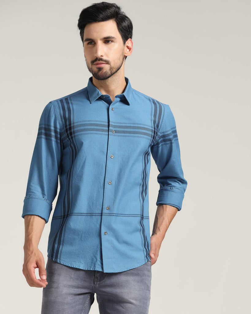 Casual Light Indigo Check Shirt - Ross