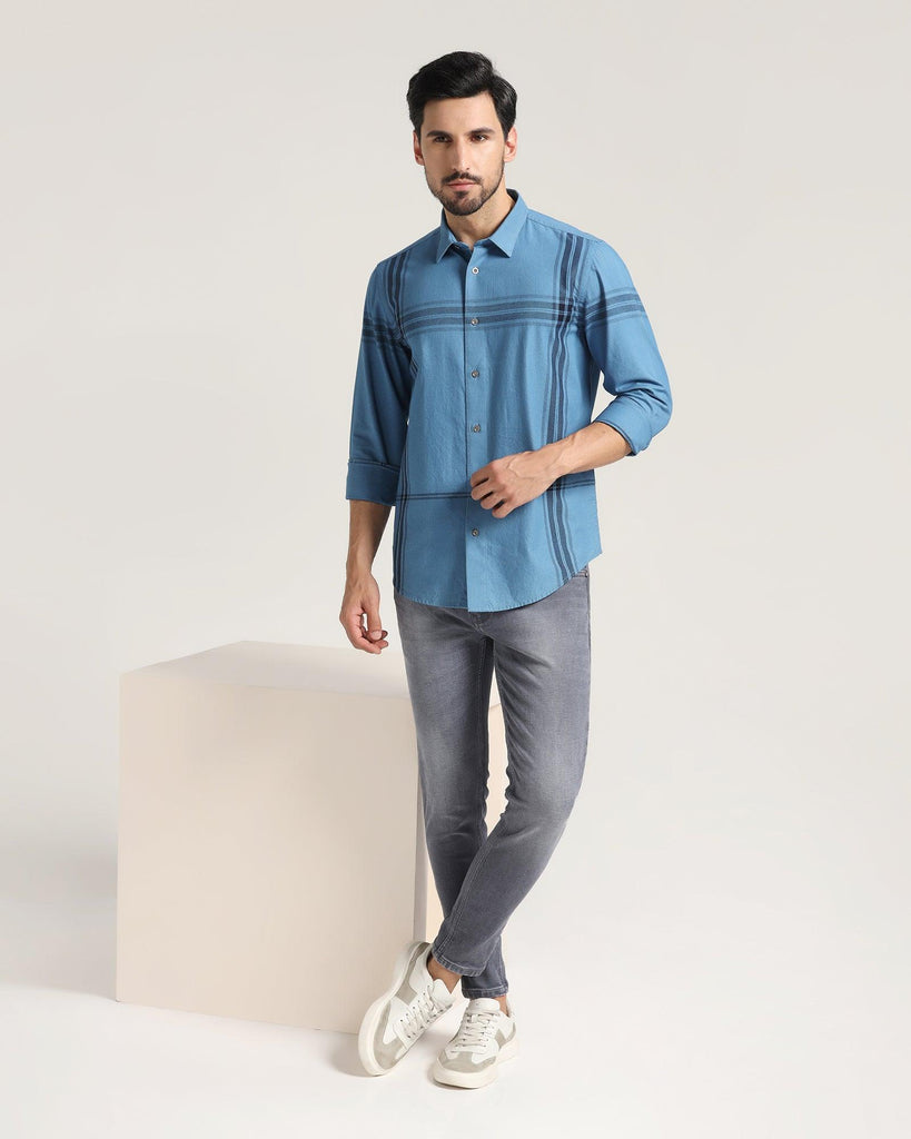 Casual Light Indigo Check Shirt - Ross