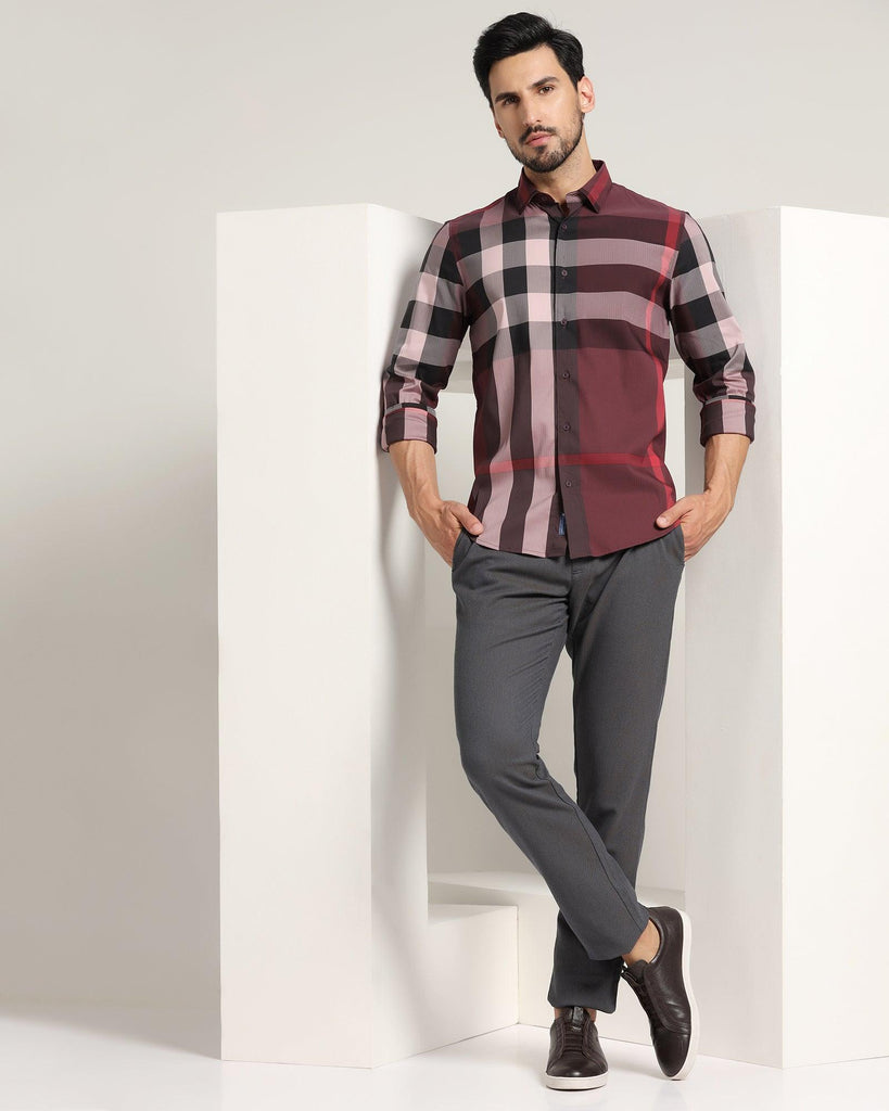 Casual Maroon Check Shirt - Moses