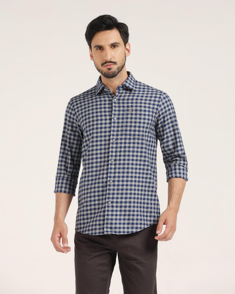 Casual Navy Check Shirt - Kari