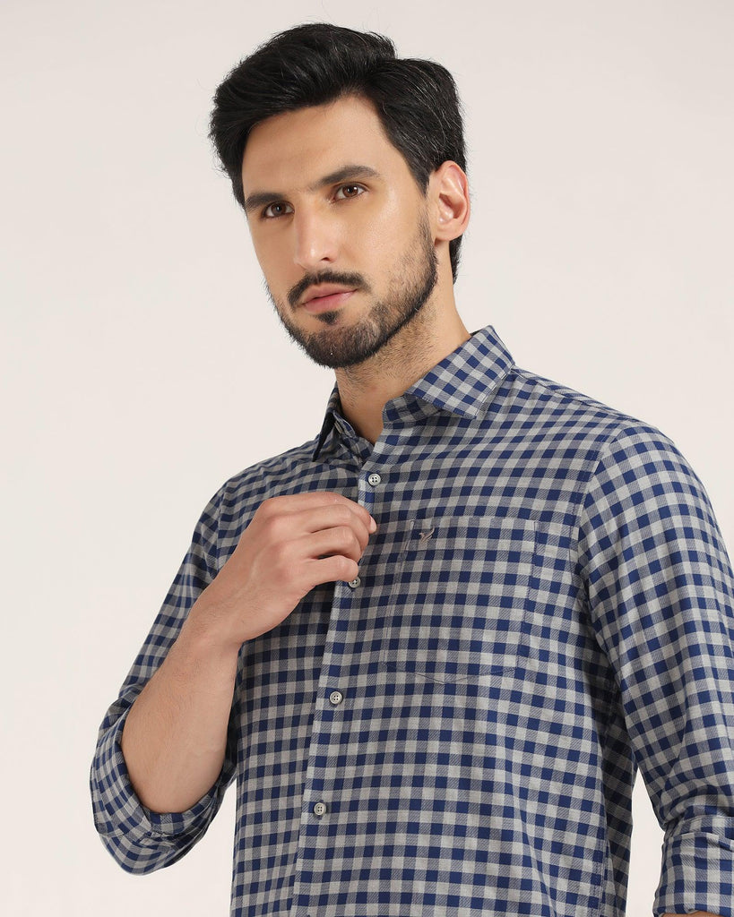 Casual Navy Check Shirt - Kari