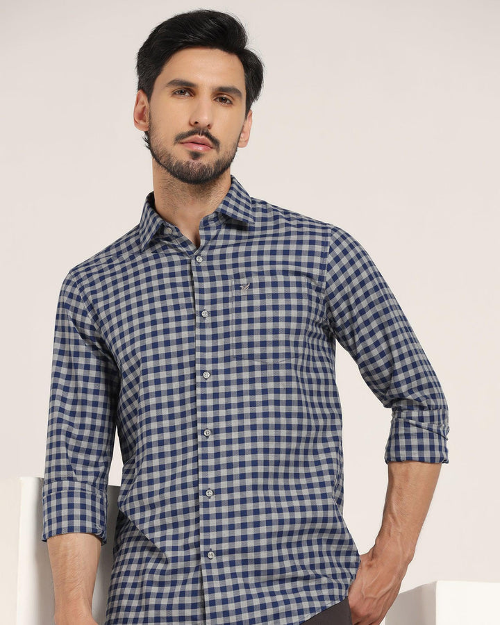 Casual Navy Check Shirt - Kari