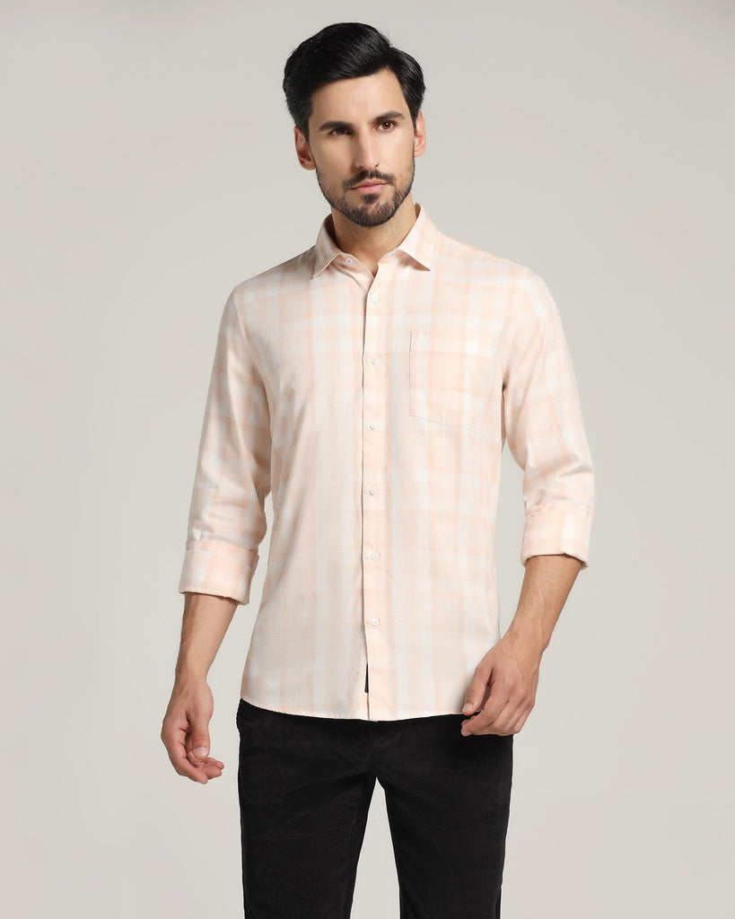 Casual Peach Check Shirt - Stone