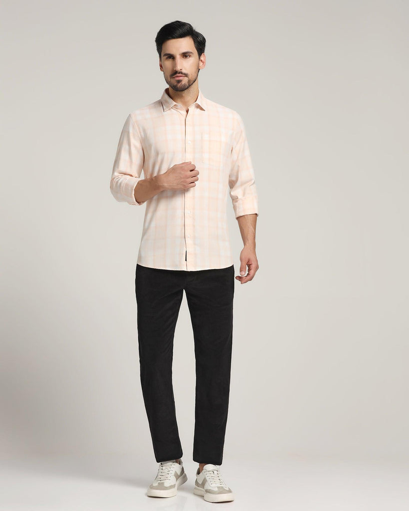 Casual Peach Check Shirt - Stone