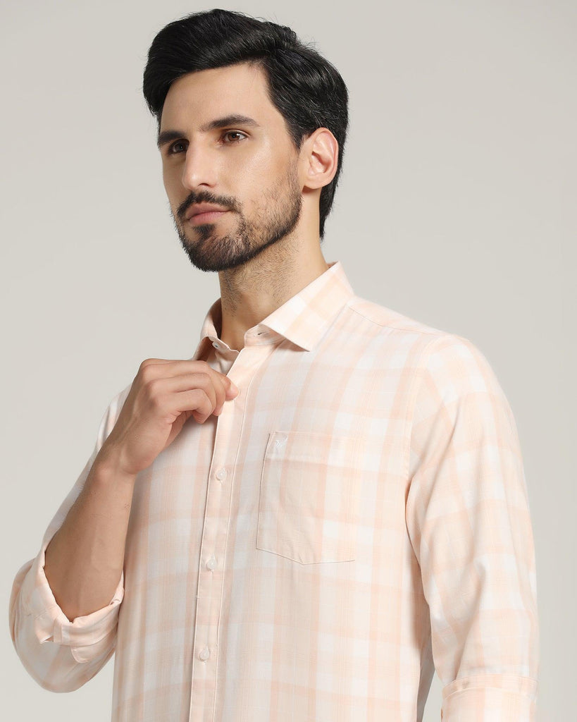 Casual Peach Check Shirt - Stone