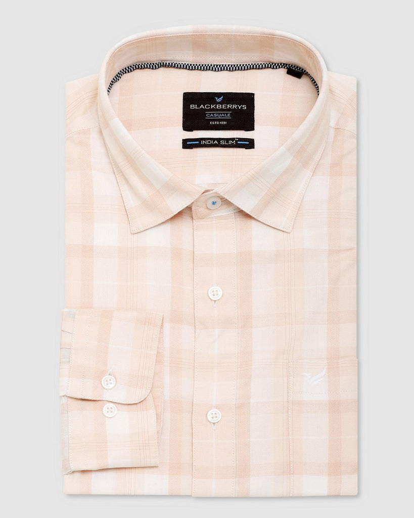 Casual Peach Check Shirt - Stone