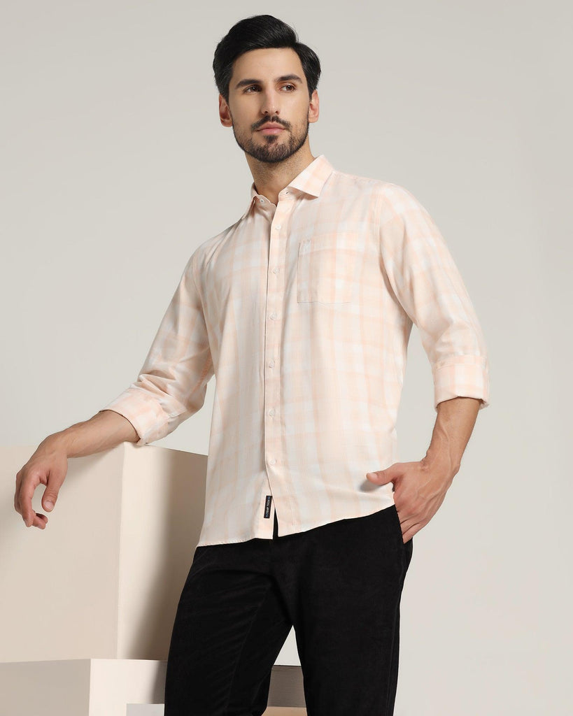 Casual Peach Check Shirt - Stone