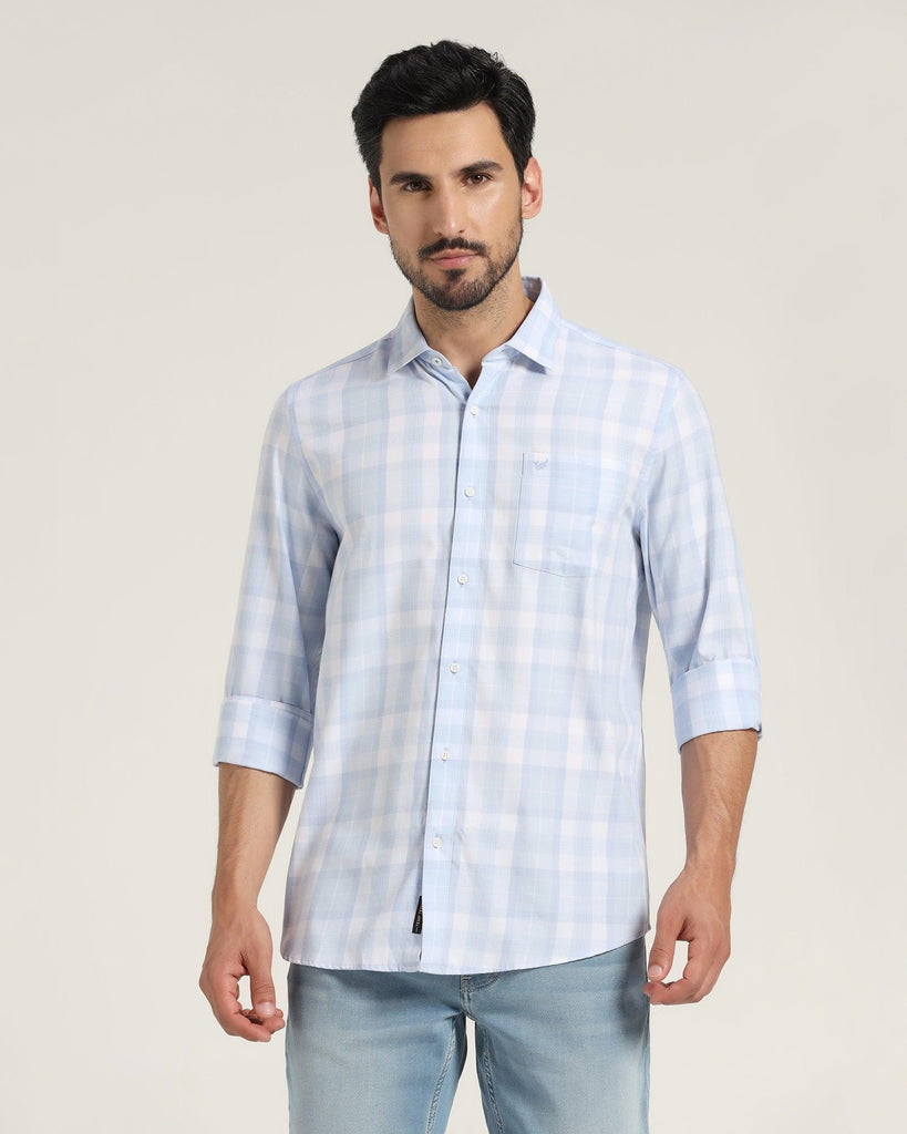 Casual Sky Blue Check Shirt - Stone