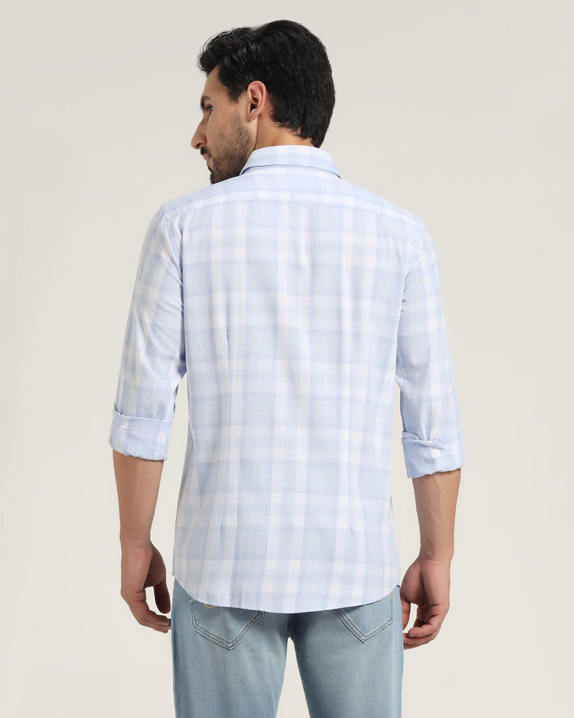 Casual Sky Blue Check Shirt - Stone