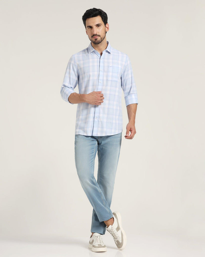 Casual Sky Blue Check Shirt - Stone