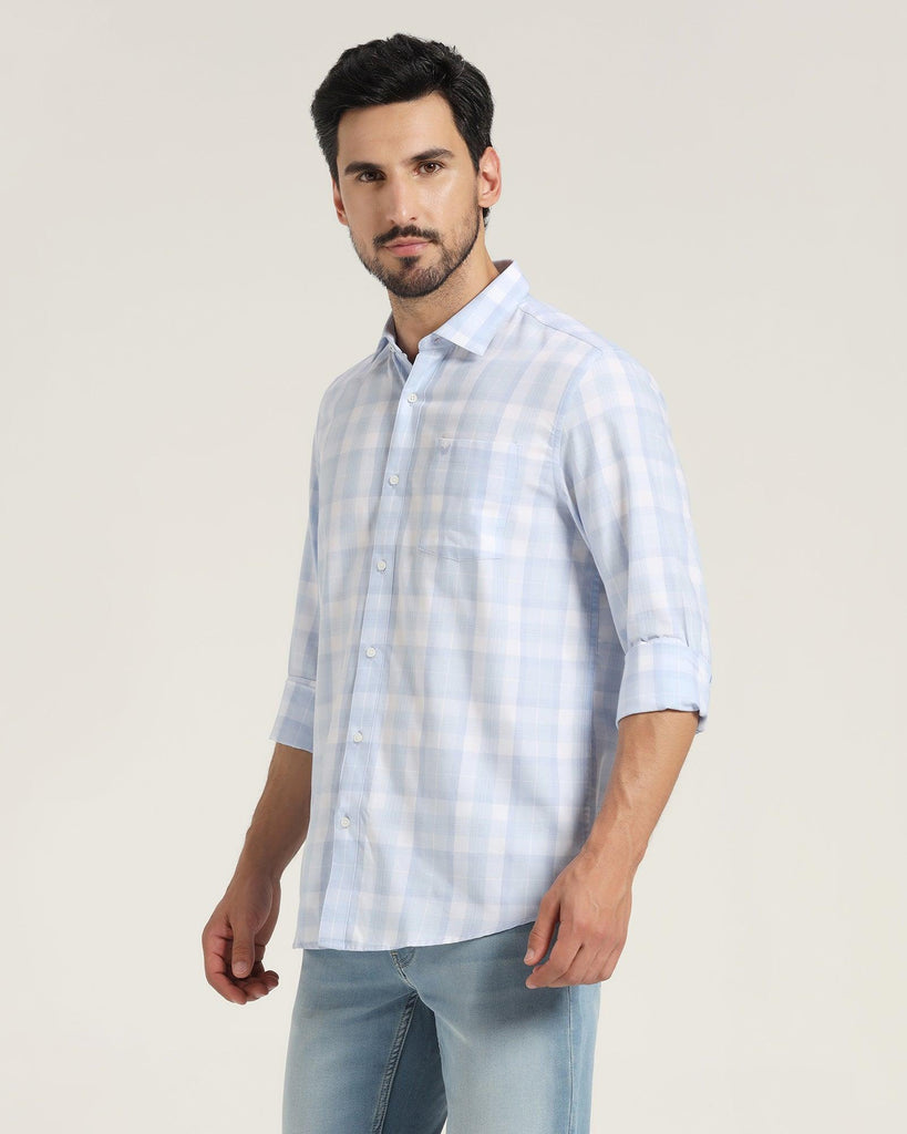 Casual Sky Blue Check Shirt - Stone