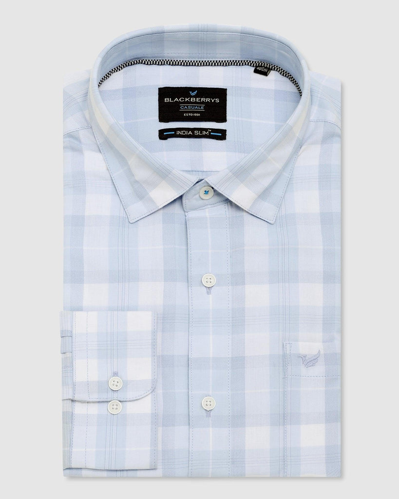 Casual Sky Blue Check Shirt - Stone