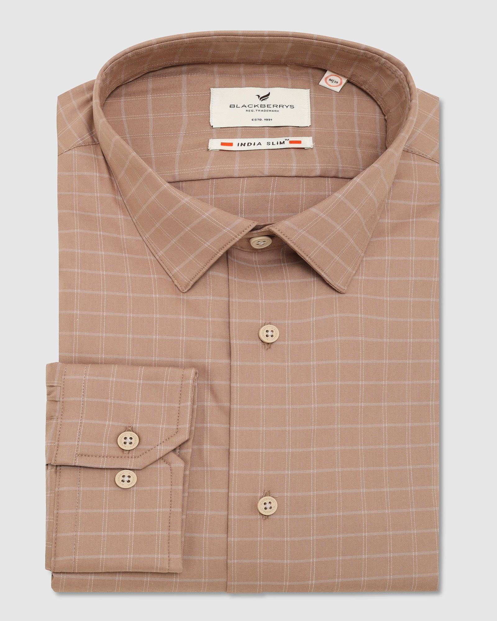 TechPro Formal Brown Check Shirt - Becki - Blackberrys