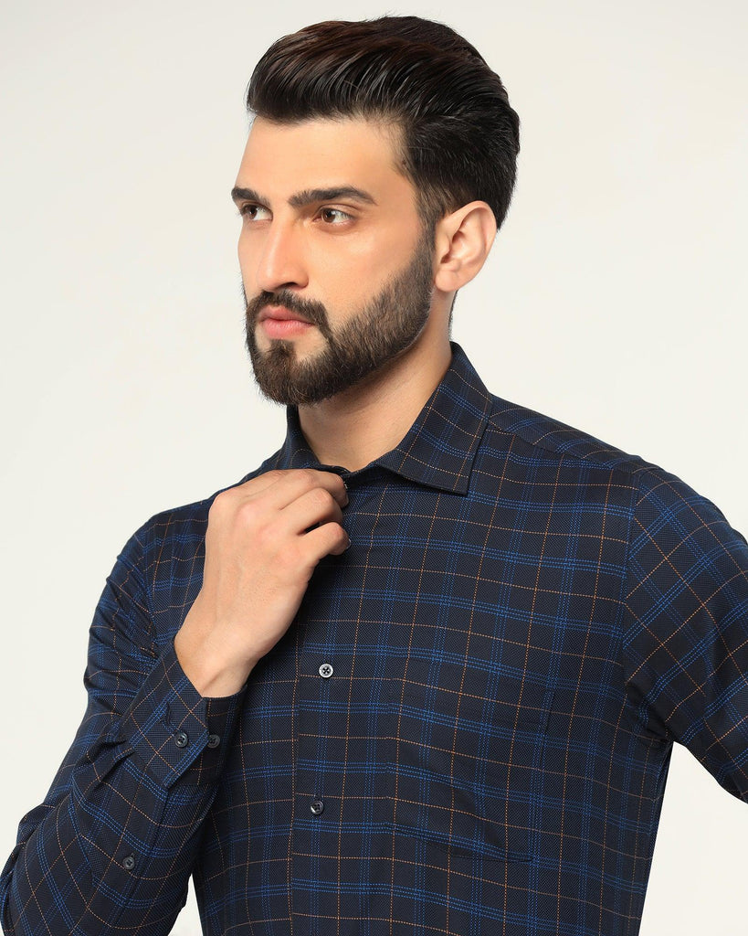 Formal Navy Check Shirt - Blush