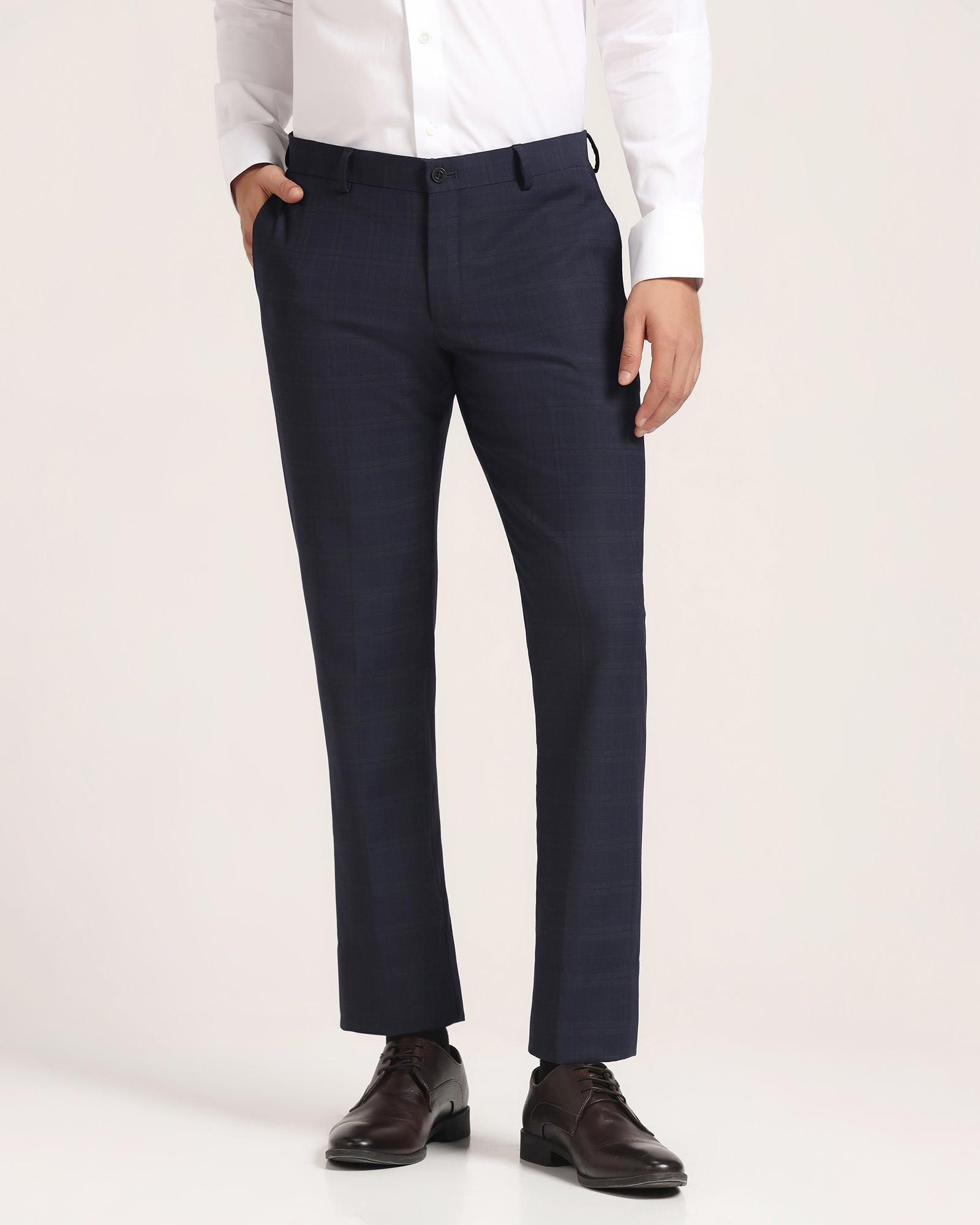 Luxe Slim Comfort B-95 Formal Navy Check Trouser - Maurice